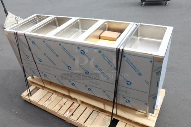 Advance Tabco SW-6E-240-BS electric hot food table, six pan capacity, partially enclosed base, sealed well, new condition, out of packaging.