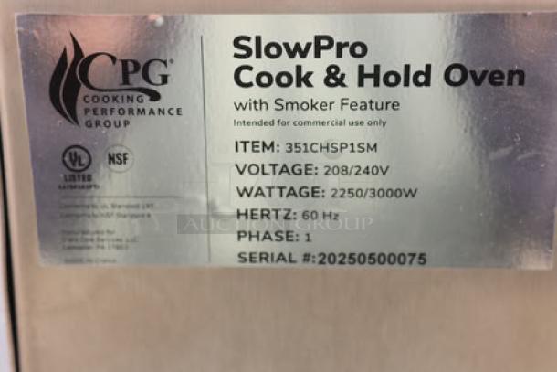 Cooking Performance Group SlowPro CHSP1SM Cook and Hold Oven, smoker feature, serial #20250500075, 208/240V, 2250/3000W.