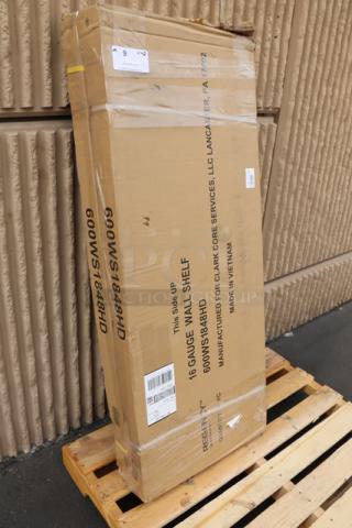 Regency SW1848-3-16-V stainless steel wall shelf in original packaging, brand new, 16 gauge, 18"x48", scratch-n-dent condition.