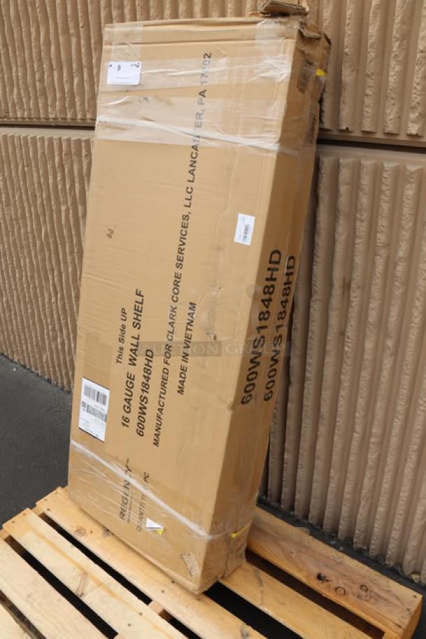 Regency SW1848-3-16-V stainless steel wall shelf, 18"x48", new in box, scratch-n-dent condition.