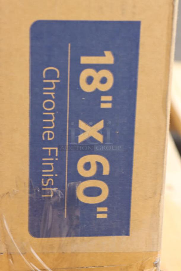 Brand new Steelton 5CA-186072-CR 18" x 60" NSF Chrome 5-Shelf Kit with 72" posts. Original packaging is damaged.