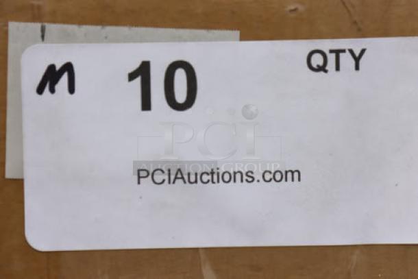 Alt text: Steelton 5CA-186072-CR 18" x 60" NSF Chrome 5-Shelf Kit with 72" Posts, new, original packaging damaged. Label shows quantity 10 from PCIauctions.com.