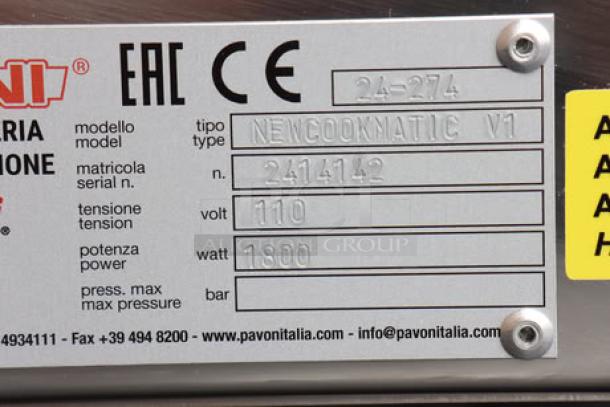 "Brand new Pavoni Cookmatic Pastry/Tartlet Heated Press, model NEWCOOKMATICPAV110V, serial number 2414142, 110V, missing plate insert."