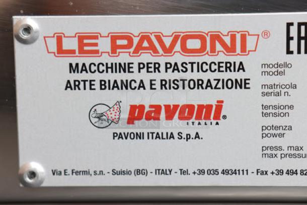 Brand label on Pavoni Cookmatic Pastry/Tartlet Heated Press, model NEWCOOKMATICPAV110V, serial number 2414142.