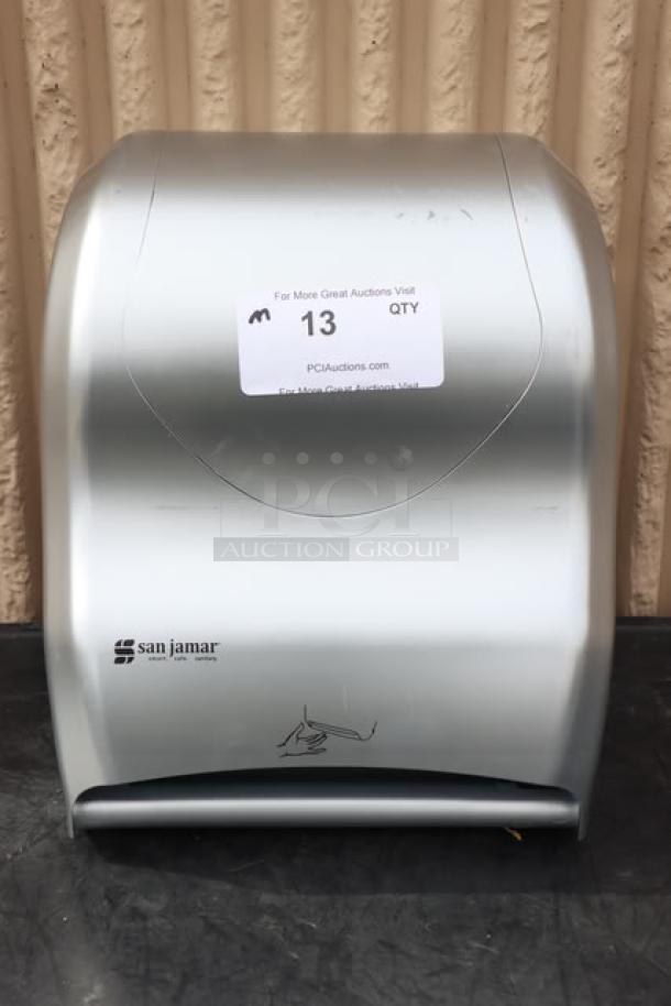 BRAND NEW SCRATCH-N-DENT San Jamar T8370SS Hybrid Summit stainless steel look hands-free paper towel dispenser with visible scratches.