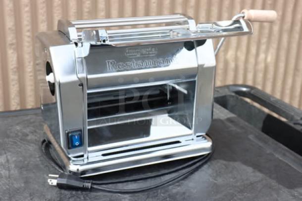 Imperia 038 Electric Pasta Machine, stainless steel, 8 1/4", 120V, 1/4 hp, brand new, slight scratches.
