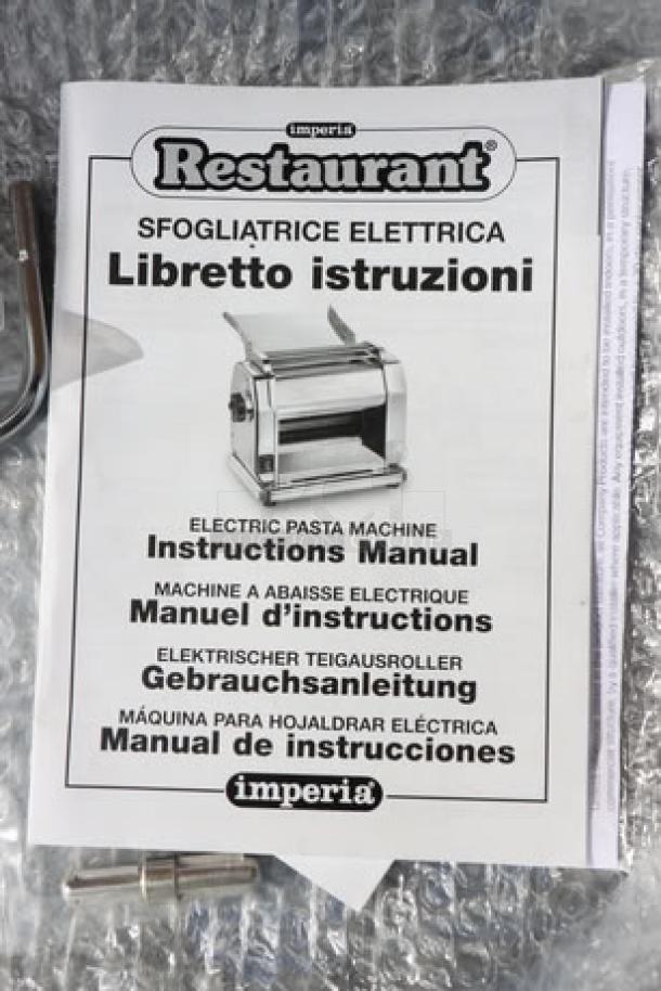 BRAND NEW Imperia 038 Electric Pasta Machine, stainless steel, 8 1/4", 120V, 1/4 hp, scratch-n-dent condition, includes manual.