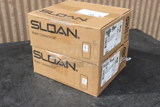 Brand new Sloan 3012600 186 Royal Flush Vlv units in sealed boxes, featuring 1.5 GPF and 3/4" top spud.