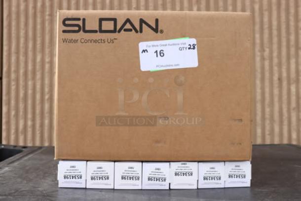 Sloan V-651-A Vacuum Breaker Repair Kit, 28 unopened items. Brown box with Sloan logo, labeled "Water Connects Us."