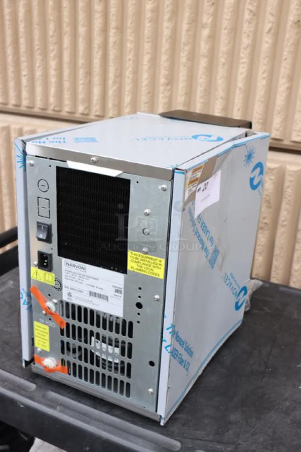 BRAND NEW SCRATCH-N-DENT Narvon 23BCWD8 water dispenser, 8 GPH, offers chilled, ambient, sparkling options; tags show S/N: 2503113357.