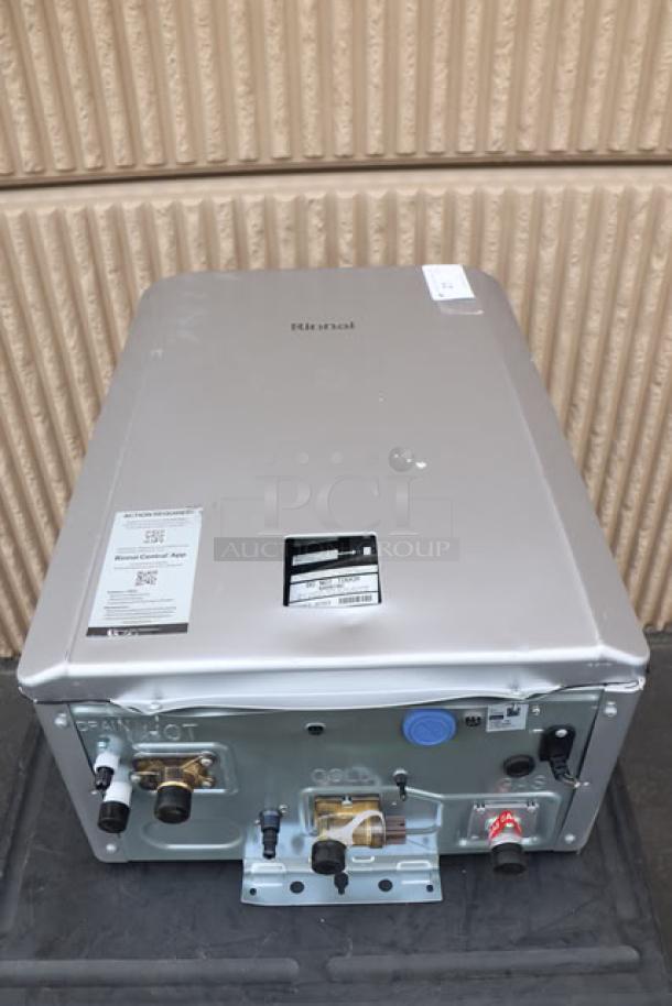 BRAND NEW Rinnai SENSEI RXP199iN tankless water heater, 199,000 BTU, 11.0 GPM, with recirculation pump, visible markings.