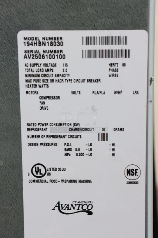 BRAND NEW Avantco Ice HBN180-30 Hotel Ice Dispenser, 30" wide, 180 lb capacity, 115V. Minor scratches and dents, S/N: AV2506100100.