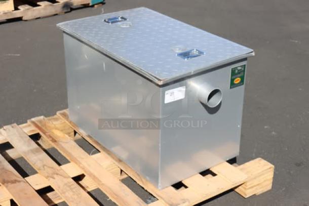 Regency GT35 grease trap, 70 lb., 35 GPM, brand new scratch-n-dent, with 3" non-threaded connections. PDI Certified.