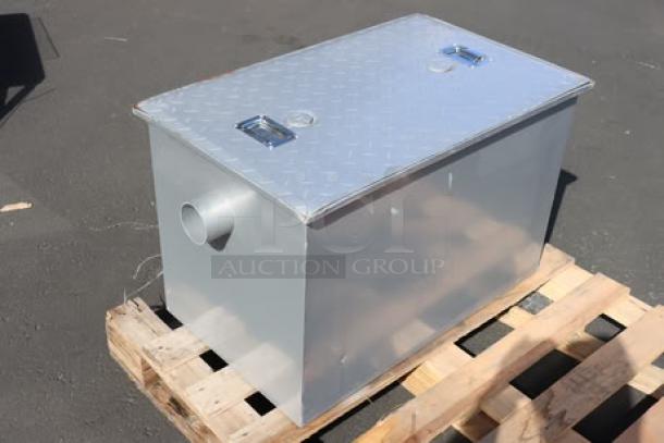 Brand new Regency GT35 grease trap, 70 lb capacity, 35 GPM, with 3" non-threaded connections, PDI certified, scratch-n-dent condition.