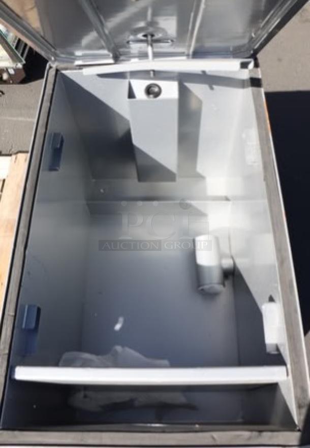 Regency GT35 grease trap, 70 lb. capacity, 35 GPM, brand new, slight scratches, 3" non-threaded connections, PDI certified.