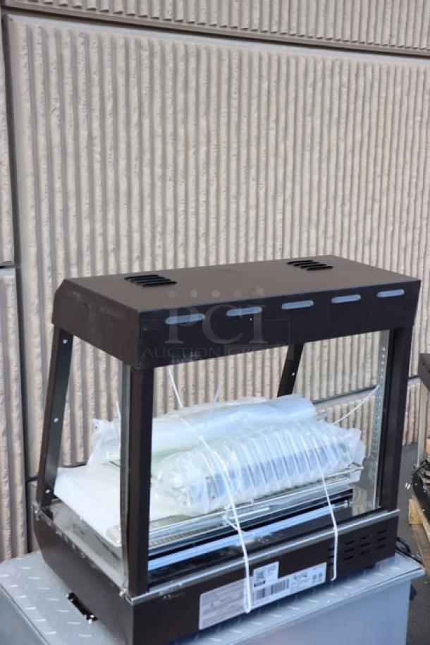 Brand new Avantco HDC-26 heated display case, 3 shelves, scratch-n-dent model, sliding doors, 26", 120V, 1580W.