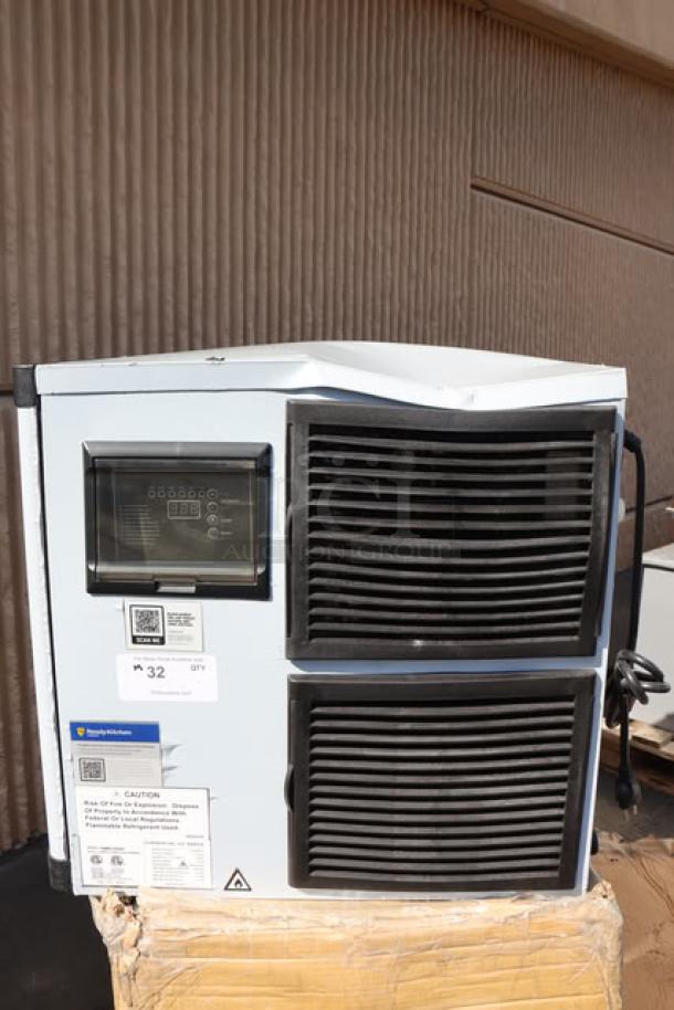 Brand new Avantco Ice MC-H-530-A modular half cube ice machine, 500 lb capacity, air cooled, tags visible, 115V, 9.4A, 1 phase.