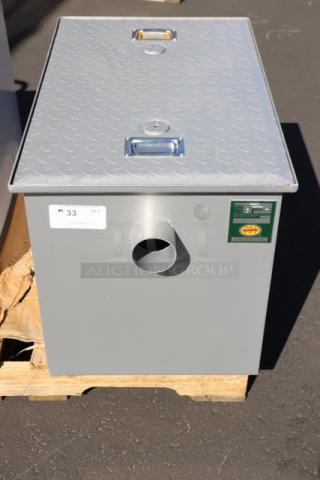 Brand new Regency GT35 grease trap, 70 lb., 35 GPM, with 3" non-threaded connections, PDI certified, scratch-n-dent.