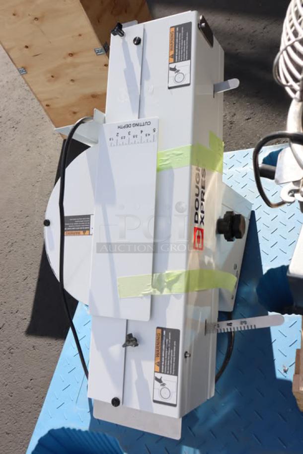 DoughXpress DXSM-270 bun/bagel slicer, adjustable slice thickness 1/2"-1 1/2", 120V, 1/2 hp, out of packaging.