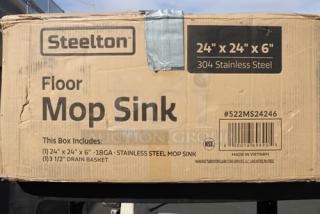 BRAND NEW Steelton PQ830 24"x24"x6" 18 Gauge 304 Stainless Steel Floor Mop Sink in damaged original packaging.