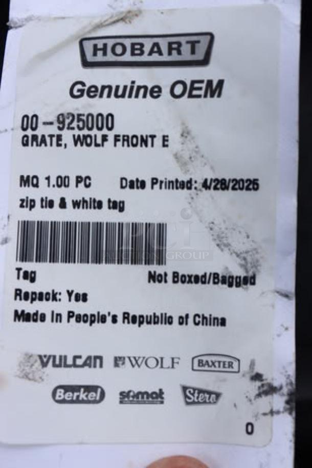 Brand new Vulcan 00-925000 Grate, 36-inch. Minor scuffing/scratching. Label indicates genuine OEM, not boxed/bagged.