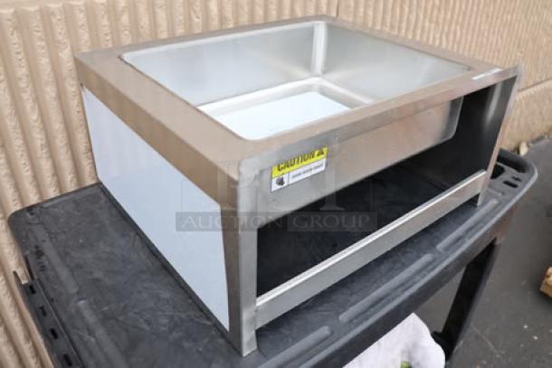 Regency 600SM16206 floor mop sink, 25", stainless steel, 20"x16"x6" bowl, one compartment, scuffed, with caution label.