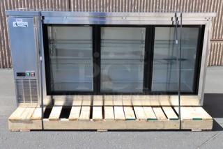 Brand new Avantco UBB-72S-HC 73" stainless steel back bar refrigerator. Sliding glass doors, LED lighting, 6 shelves. Slight blemishes.