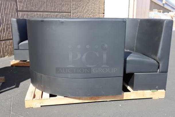 QA Group Cascade 96" Ebony Half Circle Booths, 36" High. New, minor wear. Includes (2) curved corner booths, total 4 pieces.