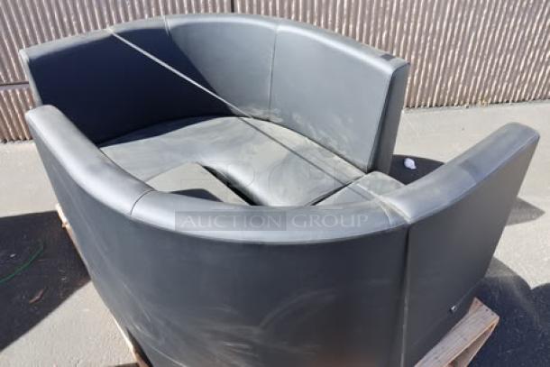 Brand new QA Group Cascade 96" ebony 1/2 circle booth. Set of two curved corner booths; minor wear visible.