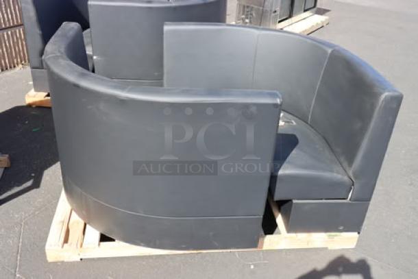 QA Group Cascade 96" long ebony 1/2 circle booth, brand new scratch-n-dent, set of 4 pieces, minor wear.