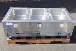 BRAND NEW Eagle Group SPHT3 portable steam table, three-pan, sealed well, stainless steel, 120V, 18.8A, 2,250W, visible tags.