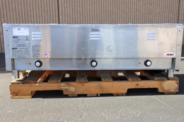 Brand new Eagle Group SPHT3 portable steam table with three pans, sealed well, 120 volts, 18.8 amps, 2,250 watts.