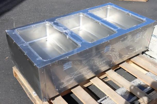 Brand new Eagle Group SPHT3 portable steam table, three pan, sealed well, scratch-n-dent, 120 volts, on a pallet.