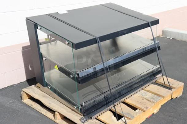 BRAND NEW ServIt OAM-121D 42" heated display merchandiser, slanted 2-shelf design, 1860W, 120V, out of packaging.