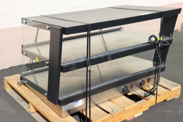 ServIt OAM-121D 42" countertop heated display, 2-shelf, slanted, black, 1860W, 120V, brand new, out of packaging.