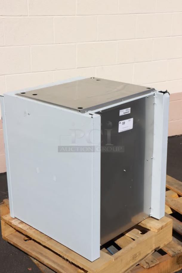 BRAND NEW Scotsman HST21-A ice dispenser stand, 21.5" x 23.75", stainless steel, dented back left corner, out of packaging.