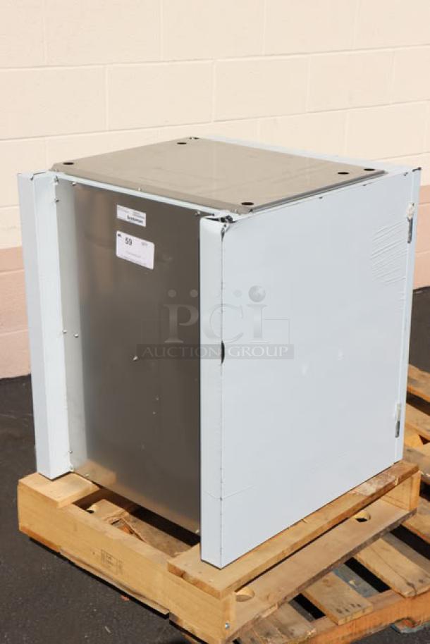 BRAND NEW Scotsman HST21-A stainless steel ice dispenser stand, 21.5" x 23.75". Serial: 24101320015293. Dented back left corner.