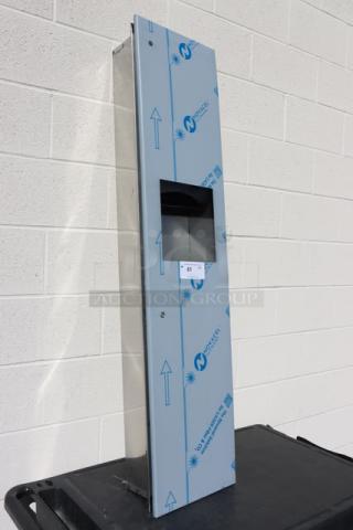 Brand new Bobrick B-3803 TrimLineSeries recessed paper towel dispenser. Missing keys and plastic trash can. Out of packaging.