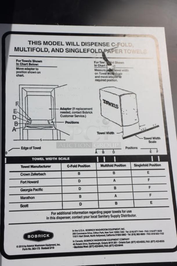 Bobrick B-3803 TrimLineSeries paper towel dispenser diagram. Shows installation and towel compatibility details.