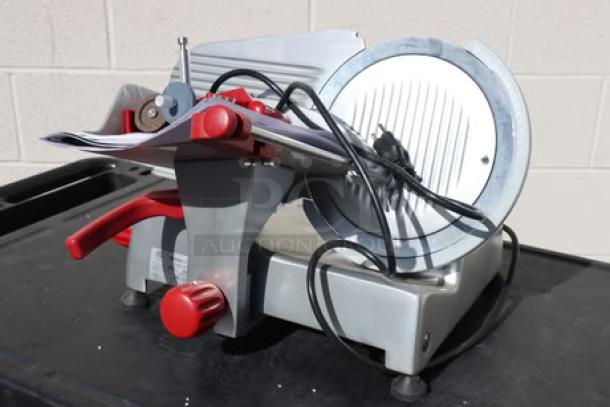 Berkel B10-SLC 10" light-duty manual meat slicer, 1/4 hp, scratch-n-dent, gravity feed, 115V, new condition.