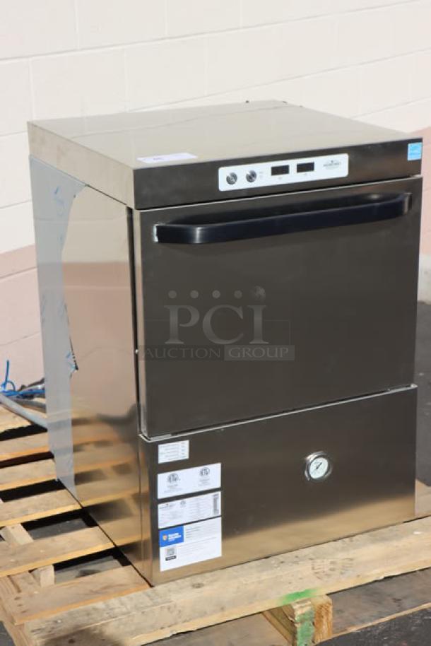 MainStreet Equipment HTUC high-temp undercounter dishwasher, 208V/240V, 1 Phase. New, minor scratches, serial 8103393986.