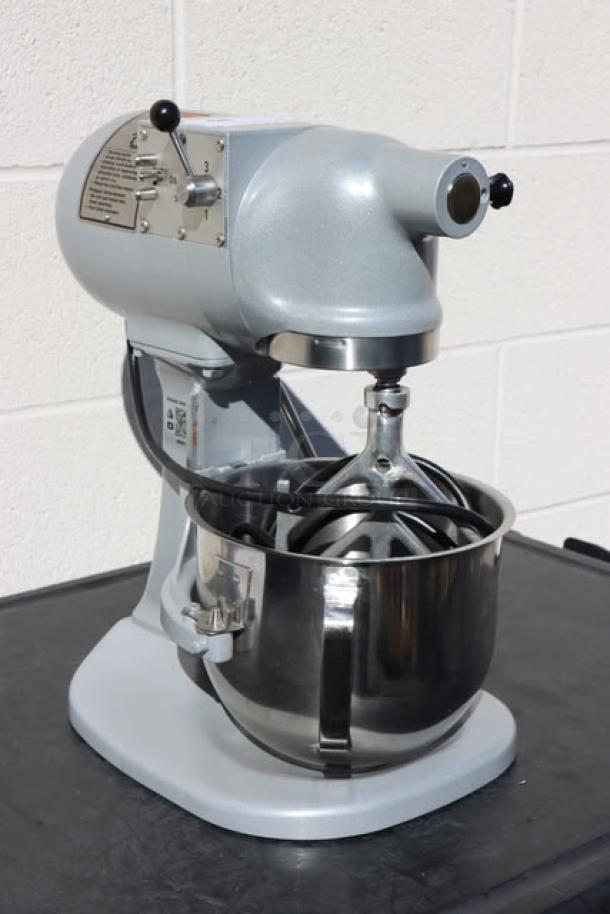 Brand new Hobart N50-60 5 Qt. mixer, unboxed, minor scuffing. Features bowl lift, standard accessories, 120V, 1/6 hp.