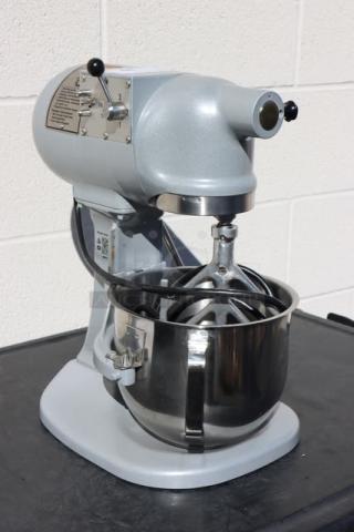 Brand new Hobart N50-60 5 Qt. mixer, unboxed, minor scuffing. Features bowl lift, standard accessories, 120V, 1/6 hp.