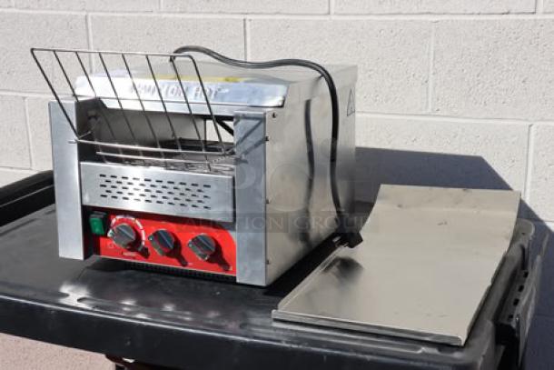 Brand new Avantco T3300B commercial conveyor toaster, 10" wide, 3" opening, 208V, 3300W, 800 slices/hr, minor scratches.