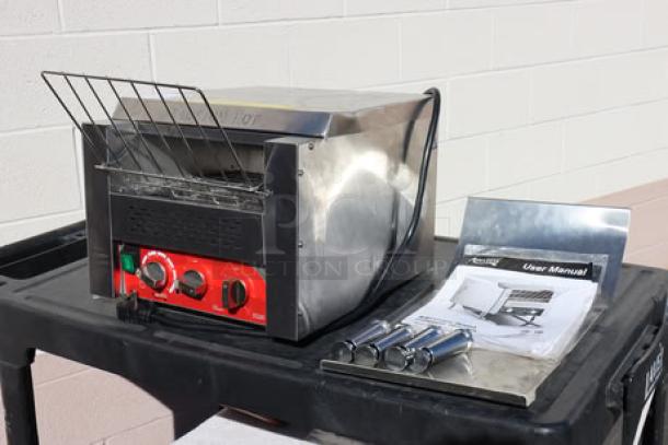 Brand new Avantco T3300B commercial conveyor toaster, 10" wide, 3" opening, 208V, 3300W, 800 slices/hr. Serial#: 2900825184T3300B.