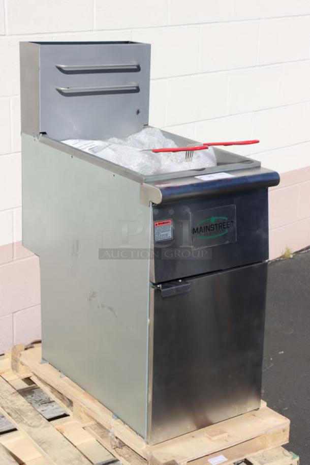 MainStreet Equipment 541FF40L liquid propane fryer, 40 lb. capacity, 90,000 BTU, stainless steel, brand new, on a pallet.