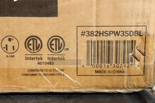 Carnival King HSPW35DBL Double 3.5 Qt. Warmer box with barcodes and ETL certification markings.