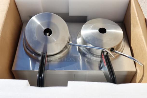 Carnival King HSPW35DBL Double 3.5 Qt. Warmer, stainless steel, heated spouts, pumps, new in box, S/N: HSPW35DBL25020011.