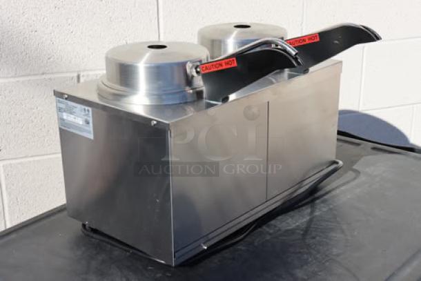 Carnival King HSPW35DBL double 3.5 Qt. stainless steel warmer with heated spouts and pumps, 120V, 1100W, serial HSPW35DBL25020011.