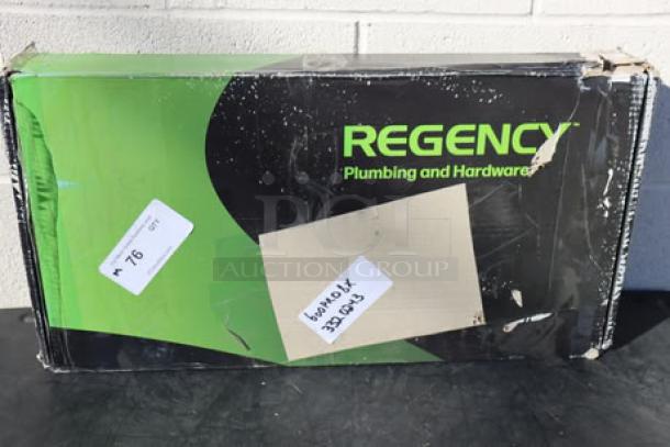 Brand new Regency 600PRD8 1.15 GPM deck-mounted pre-rinse faucet in damaged packaging.